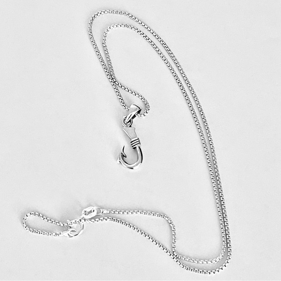 Sterling Silver Small Fish Hook Necklace, Fishing Chains, Fisherman Jewelry - Picture 1 of 9